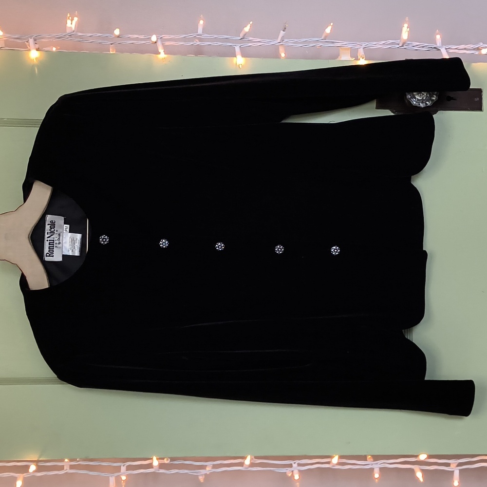 Women's Ronni Nicole Petite Medium jet black 🖤 rhinestone button evening jacket